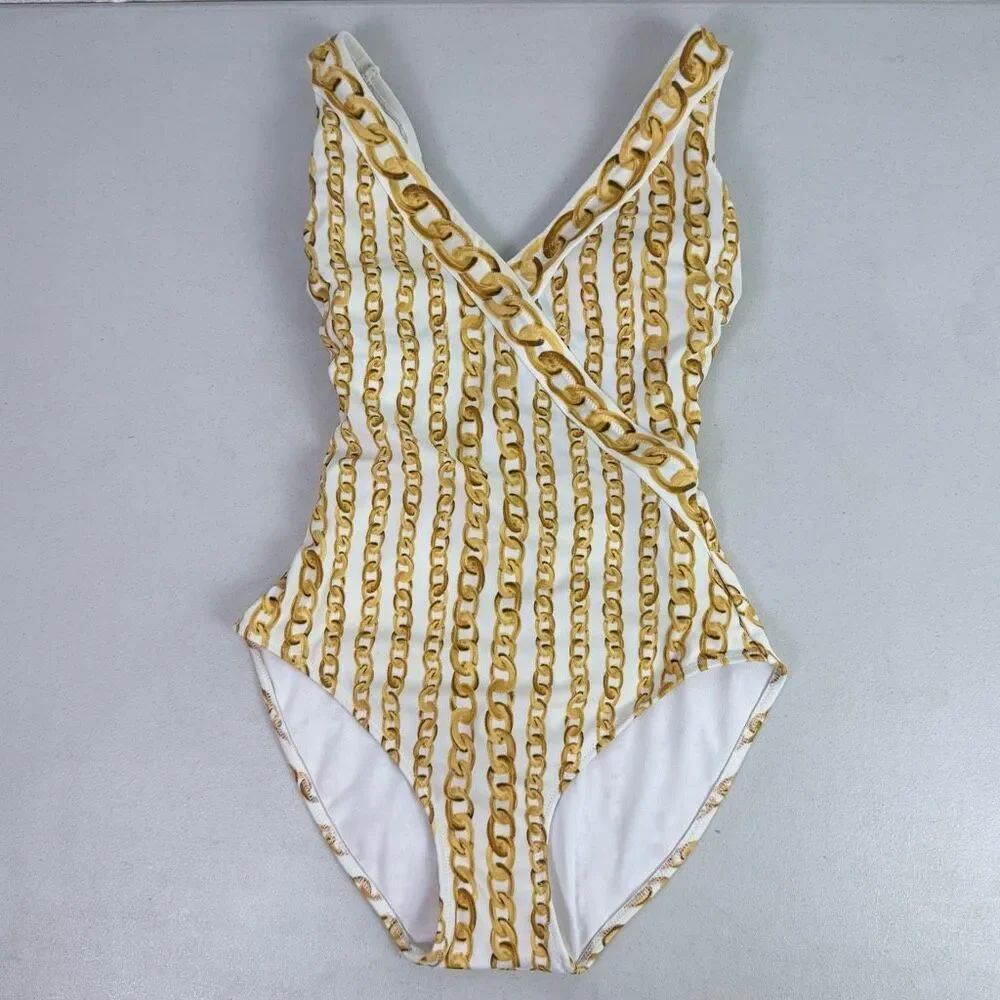 GottexโSize 6 Cream Gold Chain One Piece Swimsuit